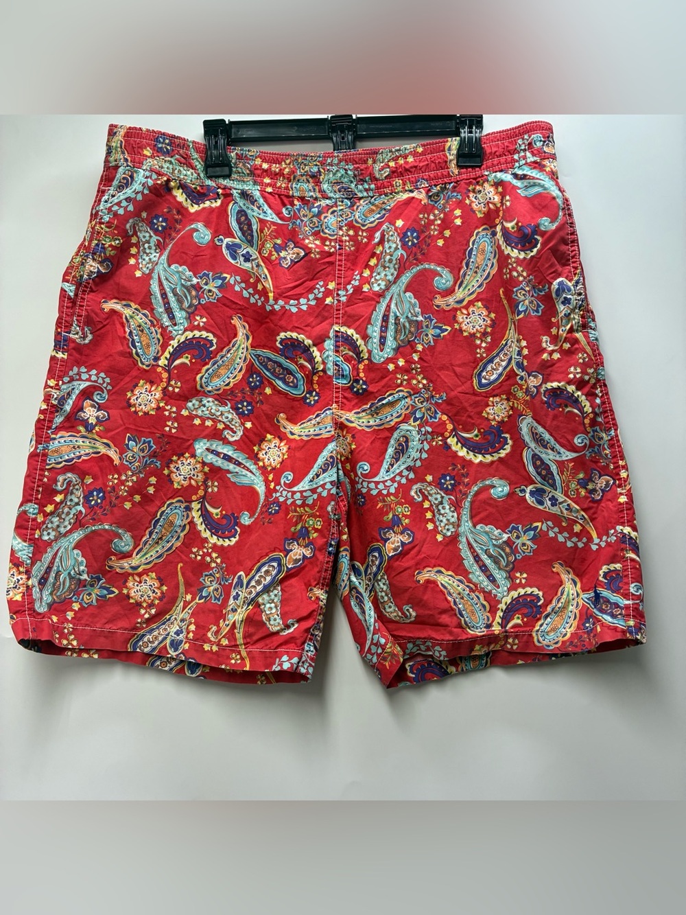 Polo Ralph Lauren Mens XL Red Blue Paisley Swim Trunks Board Shorts Vintage 90s